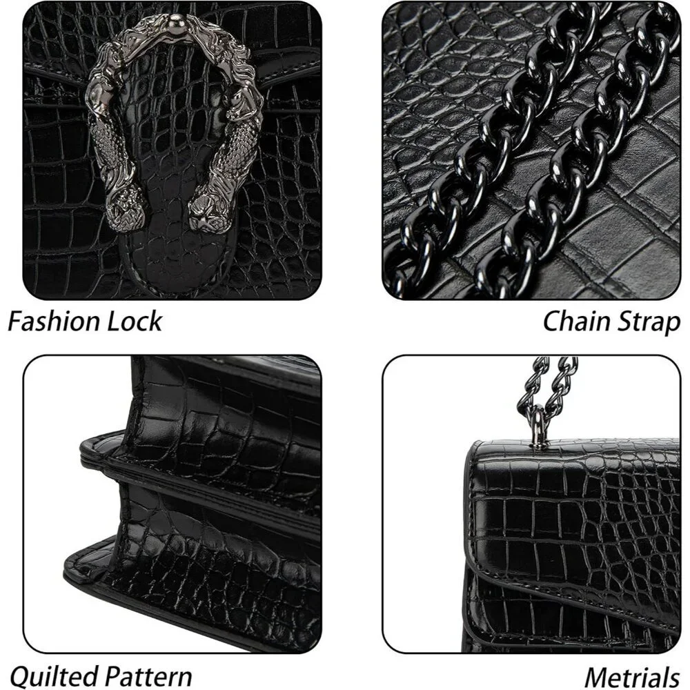⚡ Women's Black Snake Vegan Leather Print Casual Satchel Crossbody Handbag